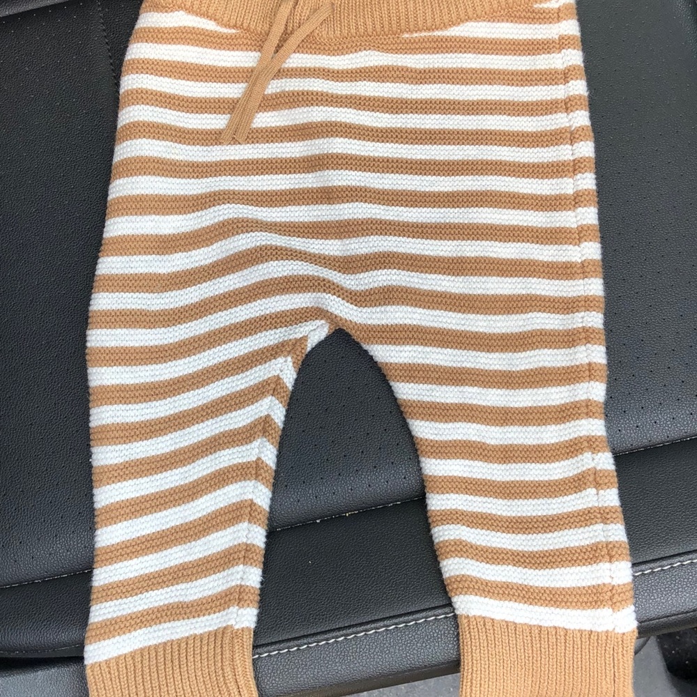 Tan/White Knit Pants with Drawstring